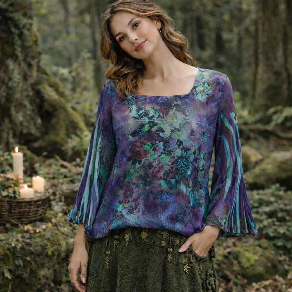 Tattoo Me Top Fairy Grunge Tunic Sz 2X Teal Purple Turquoise Studded Goblincore